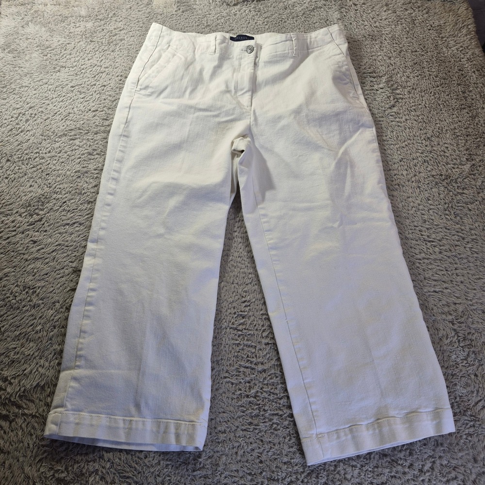Talbots Wide Leg Crop Pants Womens 14 White Coastal Grandma Minimalist Resort